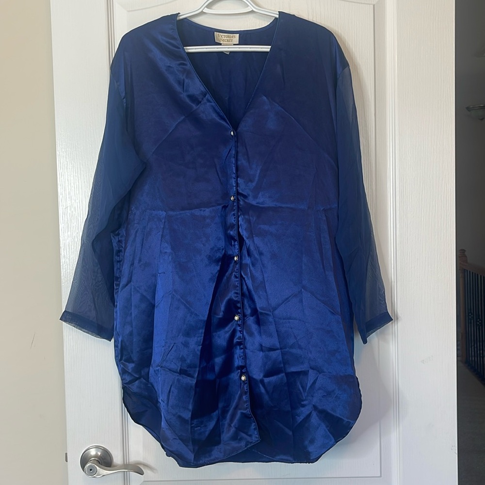 Vintage Victoria’s Secret Satin Sleep Shirt Navy Blue Medium / Large